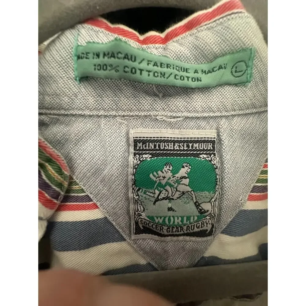 McIntosh & Seymour Soccer Rugby Shirt L Emboidered Soccer Short Sleeve Button Up